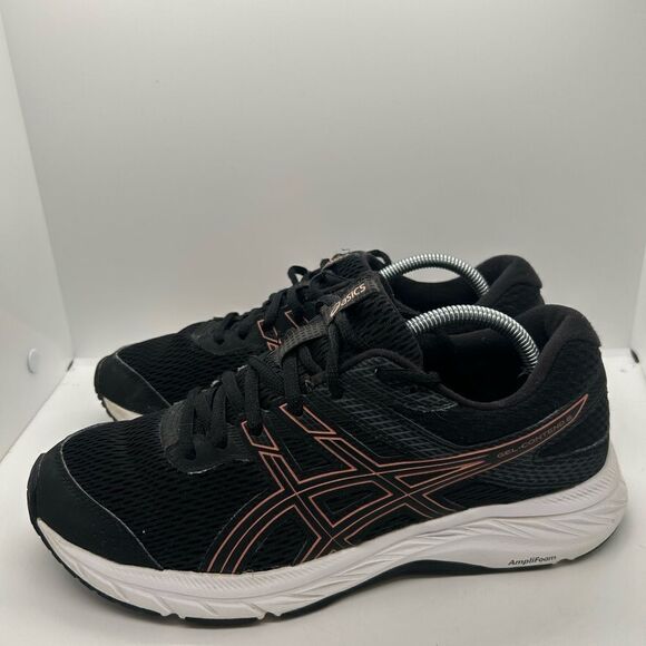 Asics Womens Gel Contend 6 Running Shoes Black 1012A570 Low Top Lace Up 8 - Picture 2 of 7